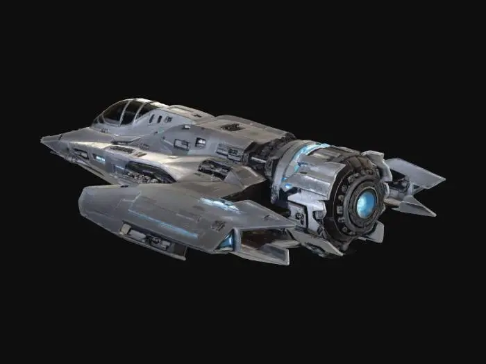 3D model for A sleek starship, capable of light speed travel. Military capable, weapon systems, advanced, futuristic