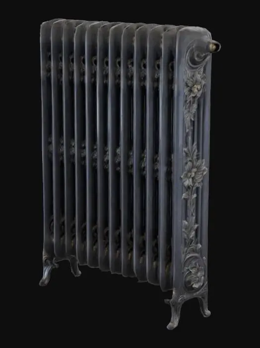 3D model for cast iron radiator, rococo, height 120 cm, width 60 cm, depth 25 cm, flower details, realistic