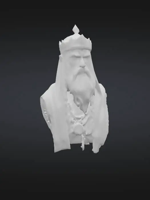 3D model for #PBR#,a veteran Muslim king with high cheek bones blue eyes, scar on left side of face, big wide braided grey beard, long black and white hair
