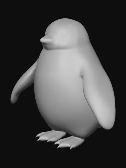 3D model for A cute, realistic penguin standing on icy terrain. Smooth black-and-white feathers, a yellow tint on its chest, and small, expressive eyes.
