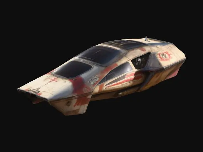3D model for from "star wars" parked "hells angels" hover solo vehicle.sci-fi. high-tech for one person. aged with wear and tear.