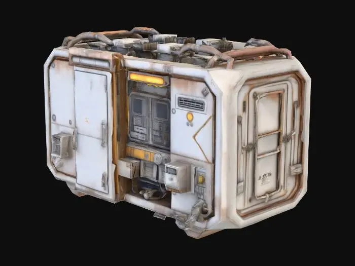 3D model for Large futuristic industrial contraband disposal unit, sci-fi. aged with wear and tear. for public usage in star wars war spaceships.