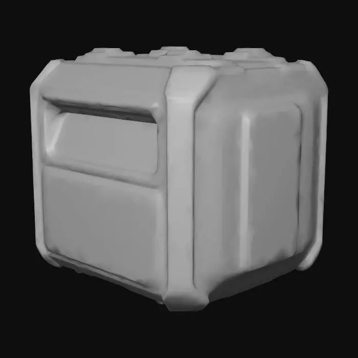 3D model for Large sci-fi futuristic contraband disposal unit, wide package intake.  touch screen interface. bold branding. public usage. aged with wear and tear.  usage in "star wars" war spaceships.