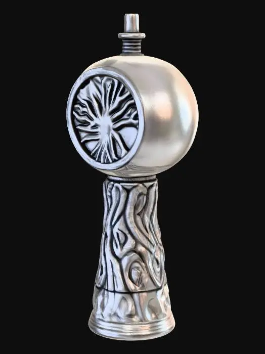 3D model for A viking style tap handle with a female 3/8"-16 UNC thread in its base.

ØL Takk must be written clearly on the handle.  

The roots of Yggdrasil are the handle must wrap around a stone head.

there should be a 4x3 inch rectangular recessed spot to insert a 3D printed insert

there must be a place to add a beer name.
