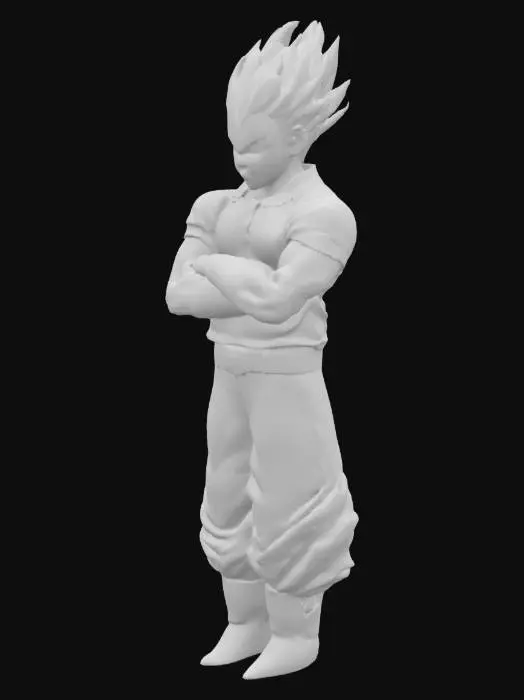 3D model for Vegeta from Dragonball Z in a polo shirt with his arms crossed looking mad 