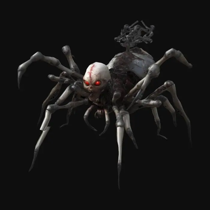 3D model for mechanoid spider horror monster combined with human gore