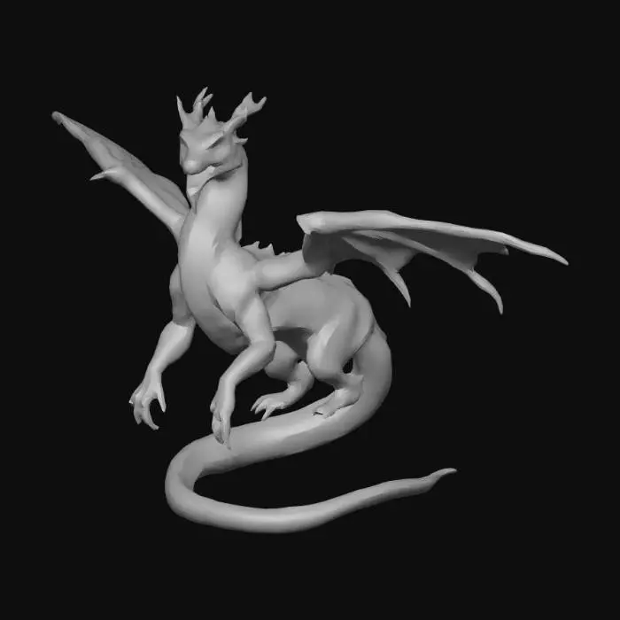 3D model for Hybrid eastern and western dragon, long serpentine body with large wings, white and gold scales, divine aura, glowing eyes, epic fantasy style, highly detailed, cinematic lighting