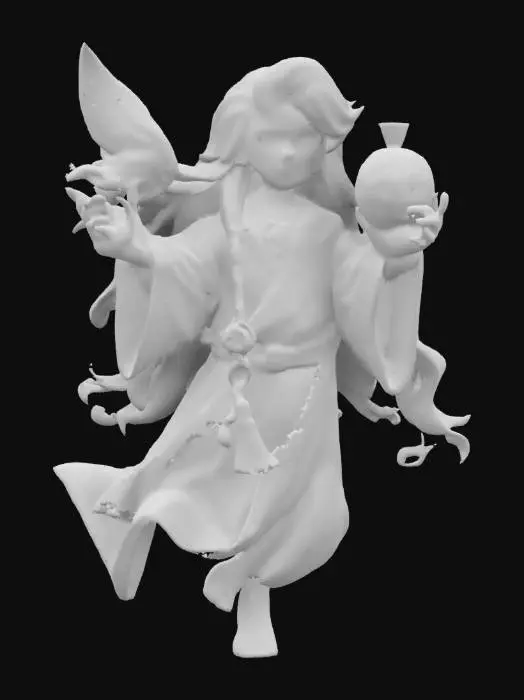 3D model for Cartoon 3D celestial male, radiant and serene. Flowing hair of golden light, eyes of violet flame—compassionate, wise. Wears robes of sky blue and royal purple, adorned with symbols of mercy and justice. Long hair undercut hairstyle. Surrounded by peacock feathers and soft divine light. Holds a horn of abundance and a sapphire orb. Floats above tranquil waters. Embodies divine mercy, balance, and the gentle power of grace.
