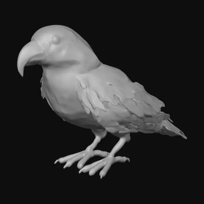 3D model for wygeneruj mi papuge kturaa będzie siedzieć na twojej ręce będzie miala bialo niebiesko żulte piura i durzu czarny dziub i okrągle zlote oczy