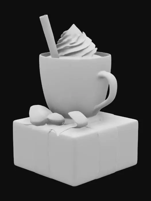 3D model for A cup of hot chocolate resting on top of a christmas present #ChristmasAdventure#