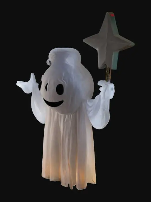3D model for A friendly holiday spirit (a sheet ghost) hoisting a 5 pointed start above its head to act as the light on top of a Christmas tree. #ChristmasAdventure#