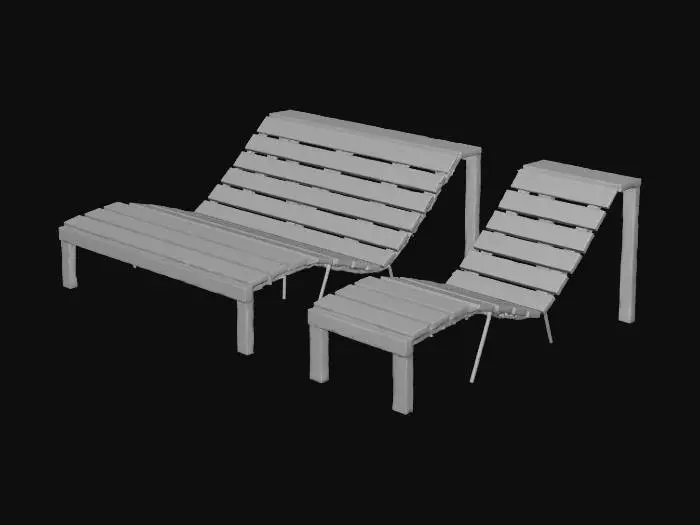 3D model for Wooden Double Lounger
