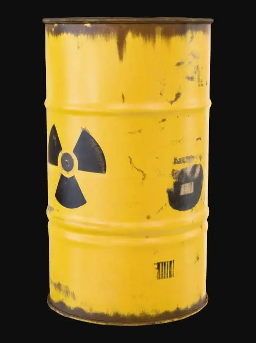 3D model for One old yellow radioactive barrel with closed lid. 
