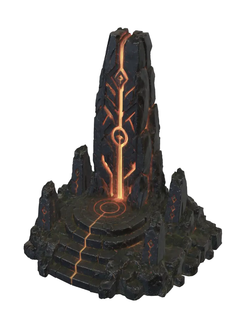 Volcanic Runic Shrine Monolith 3D model, vytvořený pomocí AI
