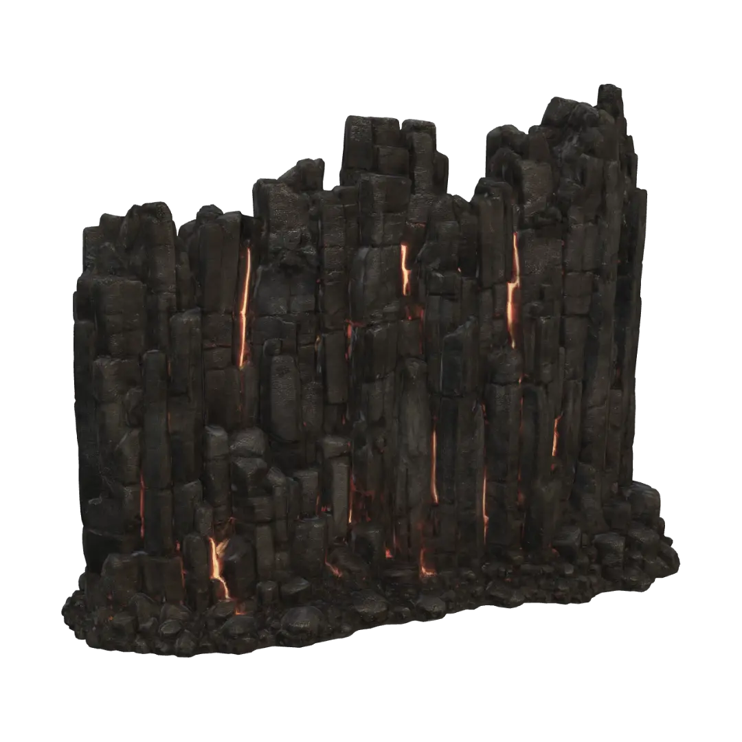 Lava-Infused Basalt Cliff Wall 3D model, vytvořený pomocí AI