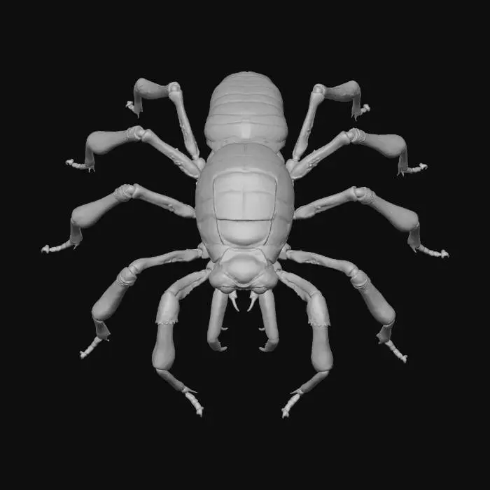 3D model for "Needle Crawlers: small, fast quadruped mutants that crawl low to the ground. Needle-like appendages, sharp elongated jaws, insectoid vibe. Poly: 4-6k tris, quadruped rig, optimized for swarm instances. PBR textures with shiny chitin. Negative: avoid humanoid proportions.", #villain#