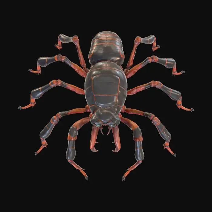 3D model for "Needle Crawlers: small, fast quadruped mutants that crawl low to the ground. Needle-like appendages, sharp elongated jaws, insectoid vibe. Poly: 4-6k tris, quadruped rig, optimized for swarm instances. PBR textures with shiny chitin. Negative: avoid humanoid proportions.", #villain#