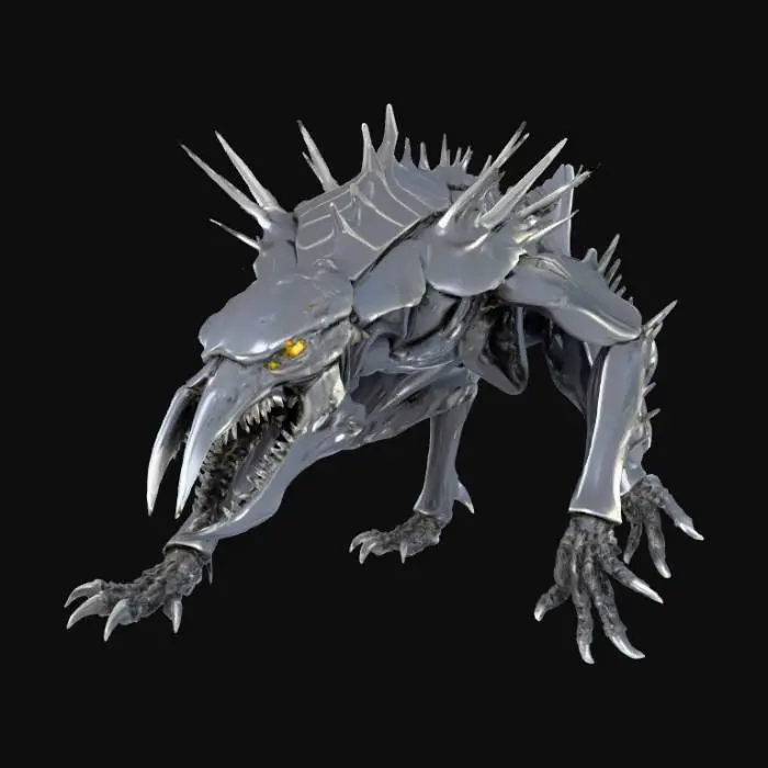 3D model for Needle Crawlers: small, fast quadruped mutants that crawl low to the ground. Needle-like appendages, sharp elongated jaws, insectoid vibe. Poly: 4-6k tris, quadruped rig, optimized for swarm instances. PBR textures with shiny chitin. Negative: avoid humanoid proportions., #villain#