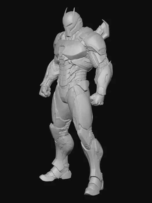 3D model for A hyper-realistic 3D dark-themed superhero suit forged after the hero’s body absorbs invisible ancient mine crystals. The suit is shredded-sleek, tactical, and iconic with razor-edged panel lines, deep matte-black plating, subtle glowing veins under the skin-tight armor, and high-detail textures like carbon-fiber mesh, scorched metal, and embossed markings. No visible crystals—only faint energy pulses beneath the surface. The design blends fury and elegance with sharp silhouettes, flexible combat joints, reinforced gauntlets, and an intimidating mask with narrow luminous eyes. Rugged, legendary, and engineered for vengeance