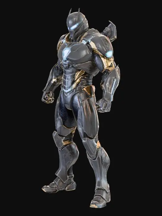 3D model for A hyper-realistic 3D dark-themed superhero suit forged after the hero’s body absorbs invisible ancient mine crystals. The suit is shredded-sleek, tactical, and iconic with razor-edged panel lines, deep matte-black plating, subtle glowing veins under the skin-tight armor, and high-detail textures like carbon-fiber mesh, scorched metal, and embossed markings. No visible crystals—only faint energy pulses beneath the surface. The design blends fury and elegance with sharp silhouettes, flexible combat joints, reinforced gauntlets, and an intimidating mask with narrow luminous eyes. Rugged, legendary, and engineered for vengeance