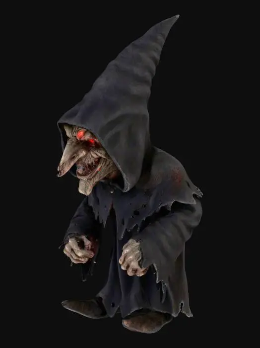 3D model for scary haunted pointy nome creep evil eyes head and hood