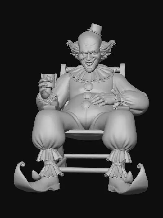 3D model for the terrifier clown sunbathing on a deck chair drinking wisky