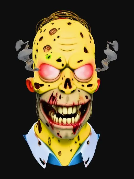 3D model for homer simpson but zombiefied and scary head only