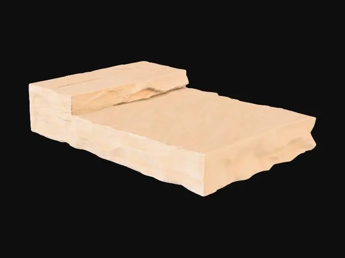3D model for A substantial sandstone shelf module, featuring a wide, expansive deck suitable for a broad surface. One corner is distinctly broken, revealing fresh rock and adding an element of natural erosion and ruggedness. Its surface is subtly adorned with delicate ripples, hinting at sedimentary flow or wind erosion patterns. The coarse-grained sandstone exhibits warm ochre and sandy brown tones, with a rough, granular texture across its robust form, providing an authentic, weathered appearance.