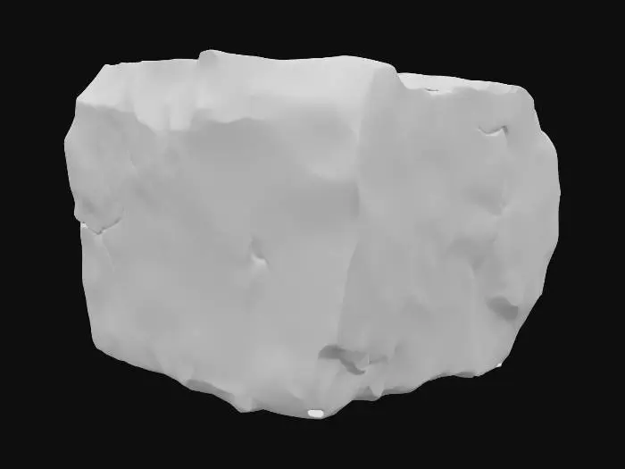 3D model for A massive sandstone caprock slab, measuring 5x8x1 meters, conveying immense age and natural wear. Its broad, flat surface is prominently marked by long, linear cracks that traverse its expanse, adding significant character. The entire perimeter is extensively chipped, suggesting centuries of erosion and exposure to harsh elements. Composed of durable sandstone, it exhibits a rugged, granular texture and a palette of weathered ochre and earthy brown tones, presenting a powerful, ancient geological presence.