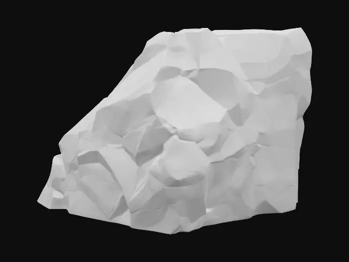 3D model for A substantial sandstone buttress, measuring 8x6x6 meters, designed to serve as a robust bridge anchor. It features prominent sloped shoulders that provide structural stability and a natural, eroded appearance. The surface is crisscrossed with distinct fracture planes, indicating immense geological pressure and adding rugged detail. Composed of durable, coarse-grained sandstone, it exhibits warm ochre and reddish-brown hues, with a rough, granular texture across its weathered and solid form.