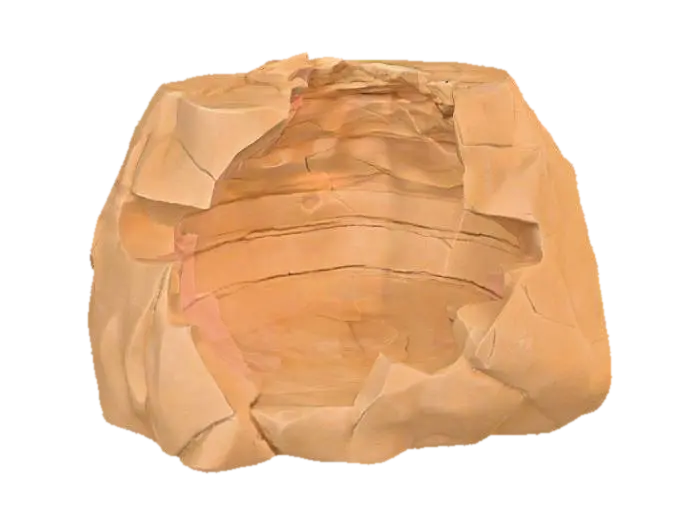 A broken sandstone rib segment, presenting a distinct missing chunk on one end,… 3D model, vytvořený pomocí AI