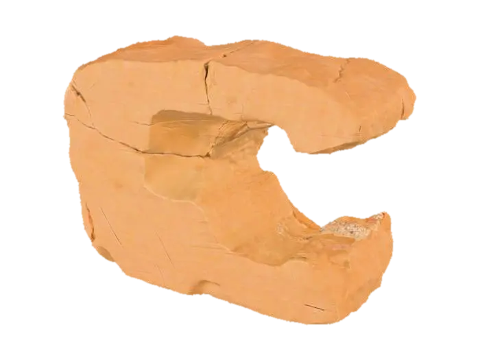 A broken sandstone rib segment, presenting a distinct missing chunk on one end,… 3D model, vytvořený pomocí AI