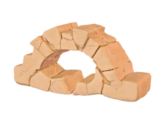 A second broken sandstone rib segment, this one featuring a prominent midspan hole… 3D model, vytvořený pomocí AI
