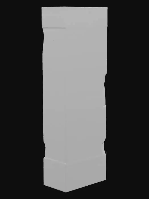 3D model for A modular sandstone rib segment, measuring 4x4x4 meters, featuring flat end caps designed for seamless tiling and structural continuity. It possesses a subtle taper along its length, giving it a natural, organic flow. The underside is distinctly scalloped, adding an eroded texture and visual interest. Composed of coarse-grained sandstone, it displays warm ochre and reddish-brown hues, with a rough, granular surface that mimics naturally weathered rock formations.