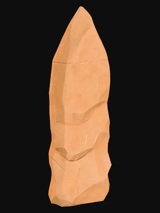 3D model for A prominent keystone variant, designed to cap a 2.5-meter arch, is a robust, central wedge-shaped block of sandstone. Its form is more dramatically tapered than a regular voussoir, with its widest face intended for the arch's apex. The stone is a rich, earthy ochre, exhibiting a coarse, granular texture. Similar to its companion segments, its edges are significantly worn and rounded, lending it a weathered and ancient tactile quality.