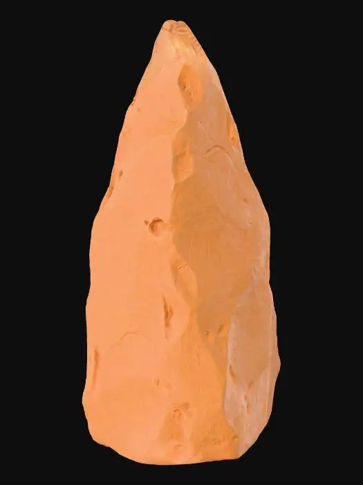 3D model for A prominent keystone variant, designed to cap a 2.5-meter arch, is a robust, central wedge-shaped block of sandstone. Its form is more dramatically tapered than a regular voussoir, with its widest face intended for the arch's apex. The stone is a rich, earthy ochre, exhibiting a coarse, granular texture. Similar to its companion segments, its edges are significantly worn and rounded, lending it a weathered and ancient tactile quality.