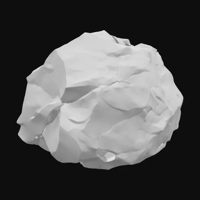 3D model for A medium-sized, angular talus rock, approximately 0.6x0.4x0.3 meters. It exhibits clear layered sandstone characteristics, with visible sedimentary banding across its form. The rock's many facets are distinctly chipped, giving it a rugged, freshly broken appearance despite some natural weathering. Composed of robust sandstone, it displays warm, earthy ochre and reddish-brown tones, with a rough, granular texture across its solid, fragmented surfaces, indicating a natural geological origin.