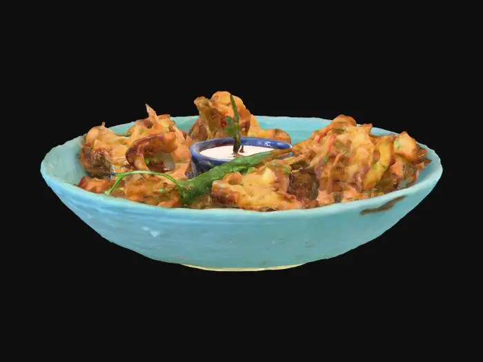 3D model for Pakoras on Blue Plate