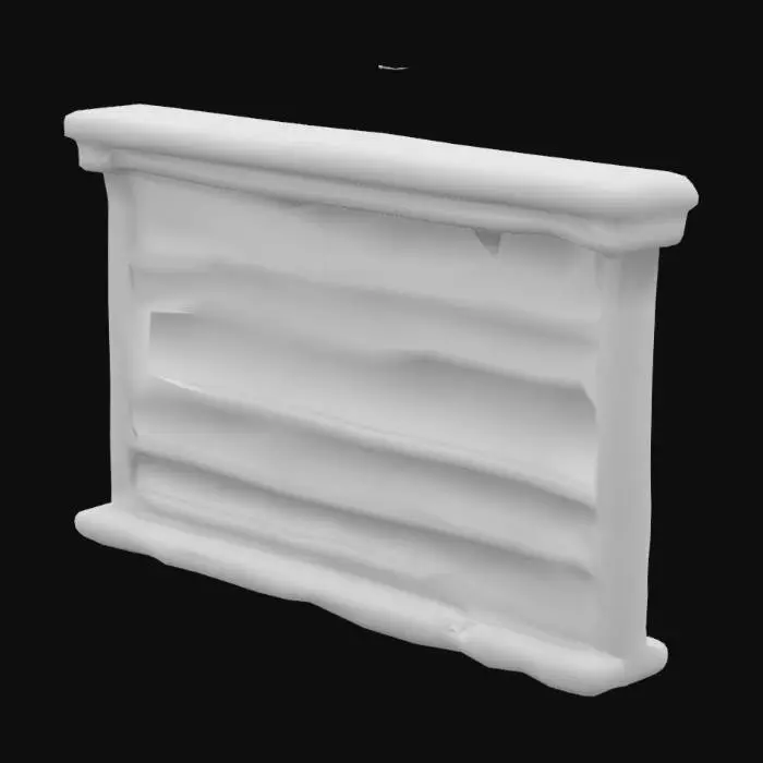 3D model for A front view of a modular medieval house wall segment, built with weathered wooden beams and white plaster in between, some beams slightly crooked, with visible texture, suitable for assembling with other pieces, 2 meters tall, 2 meters wide.