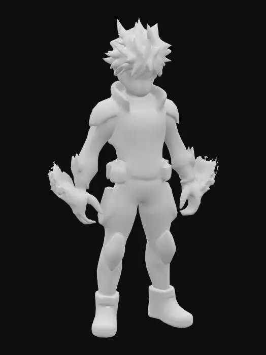 3D model for Bakugo del anime Boku No Hero academia, con su traje de Heroe de frente y con cara enfadada