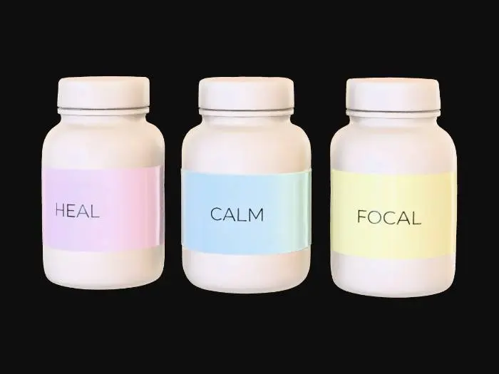 3D model for stylized premium medicine bottle set (3 bottles),
simple clean shapes, rounded edges, minimal labels,
single object, one material, game-ready for Unity,
clean topology, no small details, neutral lighting,
centered, no background