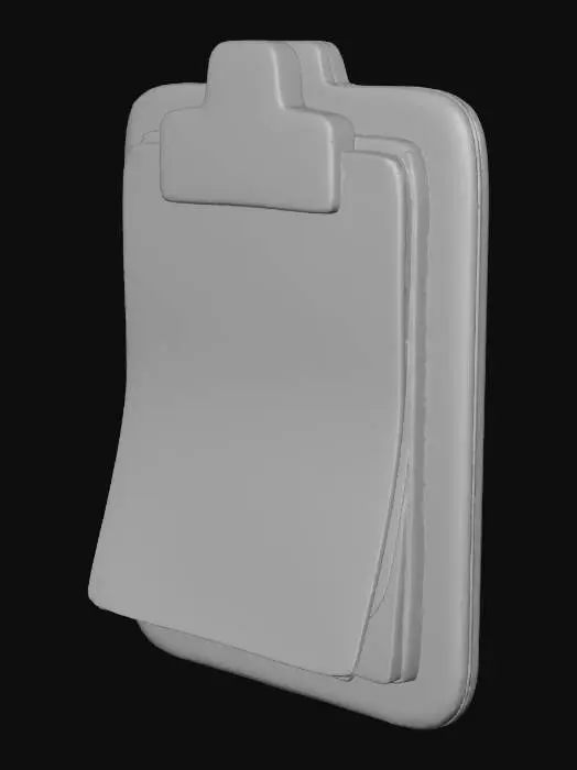3D model for stylized premium clipboard with papers,
clean minimal design, rounded edges,
single object, one material, game-ready for Unity,
clean topology, no small details,
neutral lighting, centered, no background