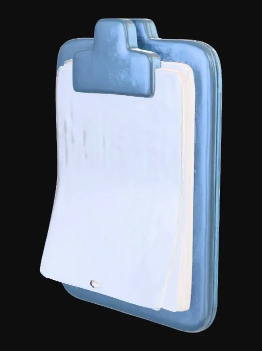 3D model for stylized premium clipboard with papers,
clean minimal design, rounded edges,
single object, one material, game-ready for Unity,
clean topology, no small details,
neutral lighting, centered, no background