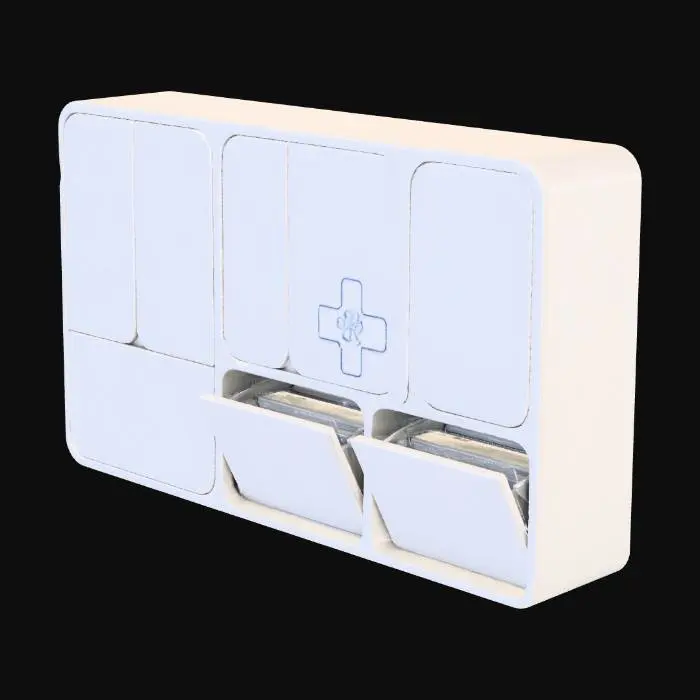 3D model for stylized premium wall cabinet set for veterinary clinic,
multiple cabinet doors, simple handles, rounded edges,
modern minimal design, clean topology,
single object, one material, game-ready for Unity,
no small details, neutral lighting, centered, no background