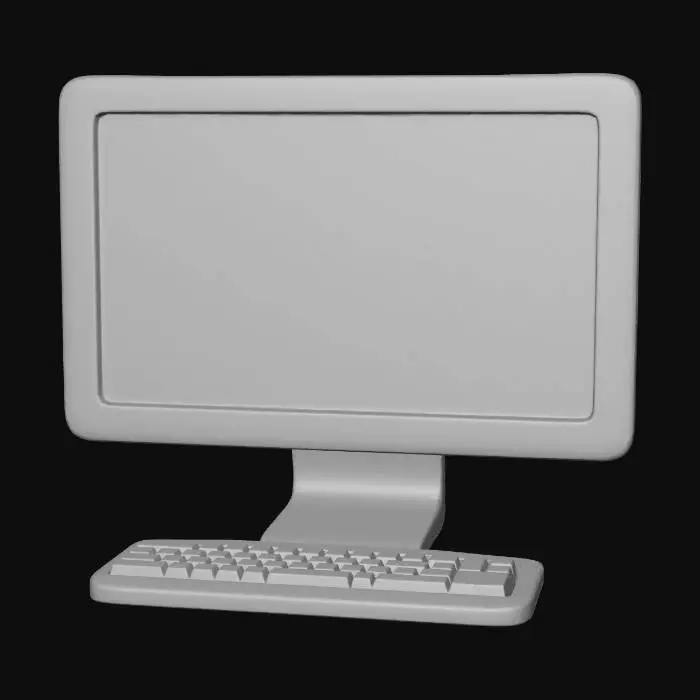 3D model for stylized premium clinic computer with monitor and keyboard,
modern minimal design, rounded edges,
single object, one material, game-ready for Unity,
clean topology, no small details, neutral lighting,
centered, no background