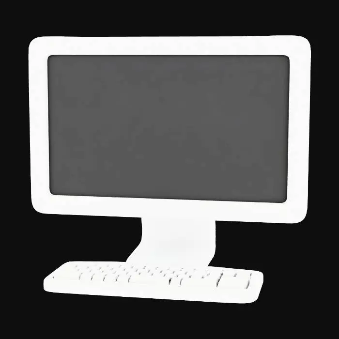 3D model for stylized premium clinic computer with monitor and keyboard,
modern minimal design, rounded edges,
single object, one material, game-ready for Unity,
clean topology, no small details, neutral lighting,
centered, no background