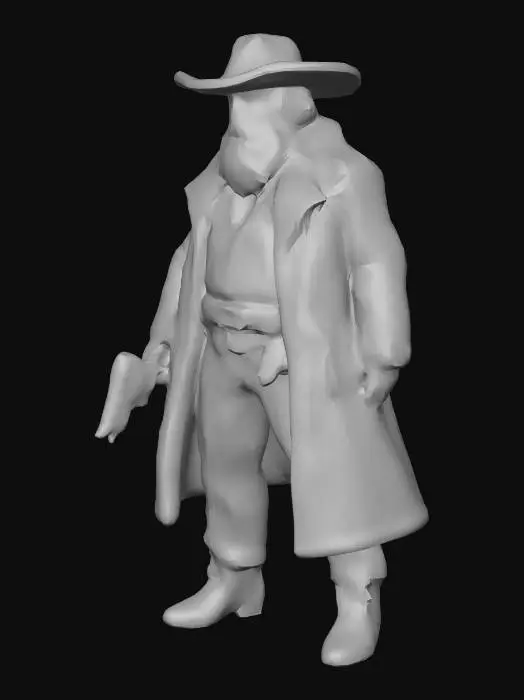 3D model for 32 mm cowboy sheriff. old and tired with a beard. designed as a 3D printable tabletop miniature with thick parts and stable pose”