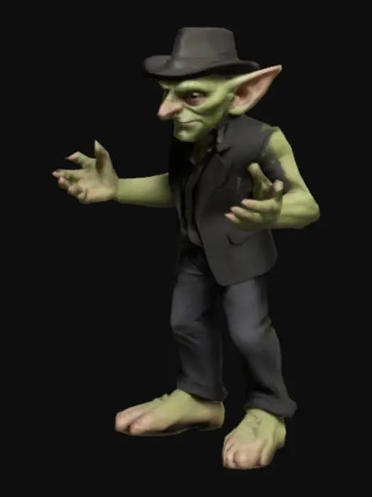 3D model for humanoid goblin, gangster, arms out animatable