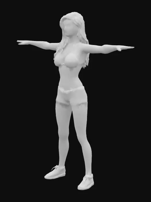 3D model for Cute stylish Women in white skin and with six packs and muscled body and 7 feet height in t-pose