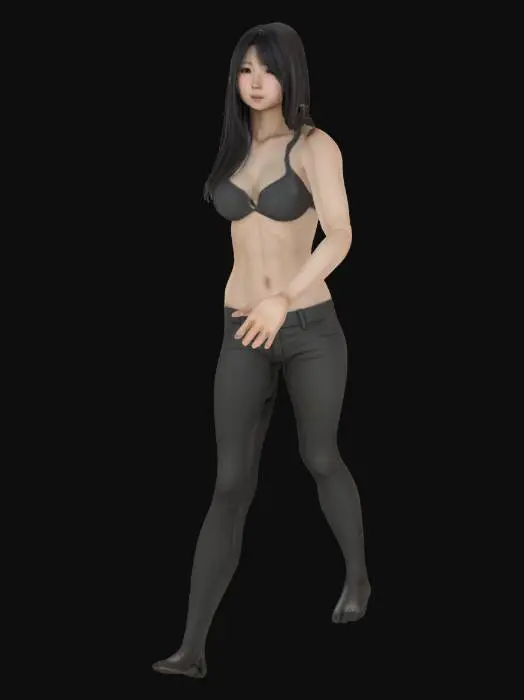 3D model for Make a realistic white cute japanese  girl with stiff and six packs in and pants in rigging pose (t-pose)